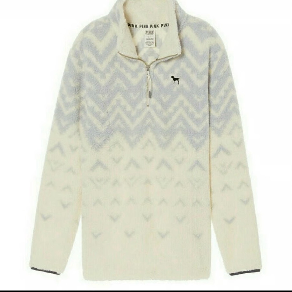 Victoria's Secret Cream and Gray Zip-Up Sweater